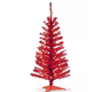 National Tree Co 4' Red Iridescent Tinsel Tree New